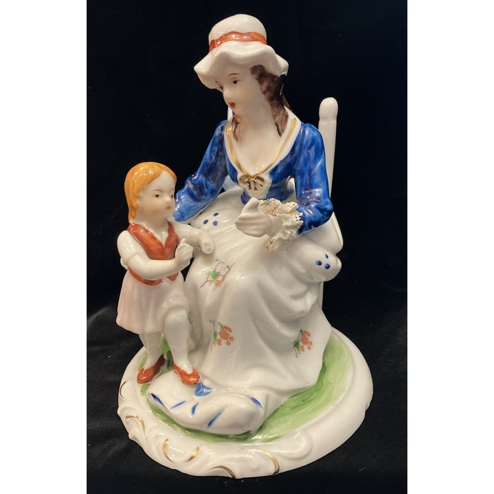 VTG Sophia-Ann Hand Painted Porcelain Figurine Woman & Child Gold Gilt Taiwan